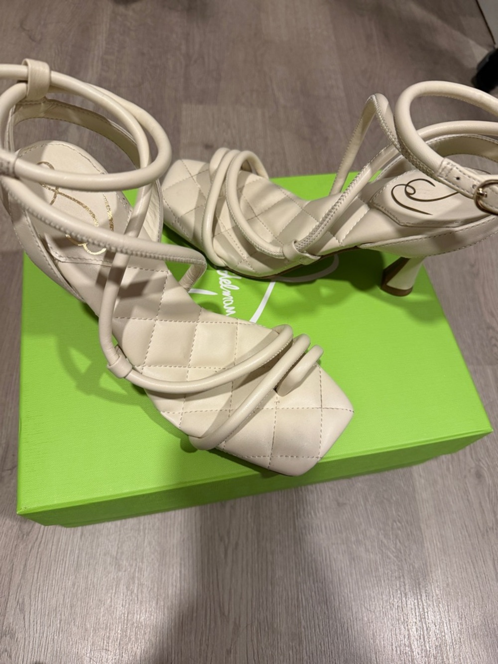 Sam Edelman Quilted Strappy Heeled Sandals in Cream